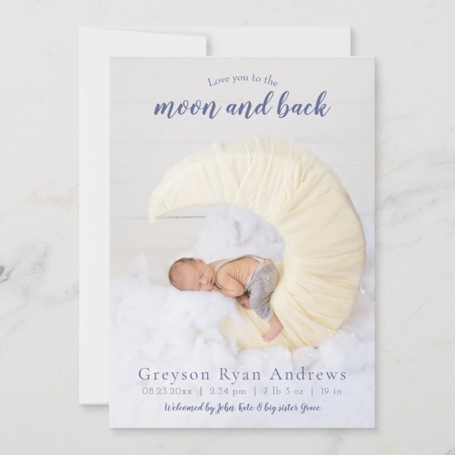 Love you to the Moon and Back Baby Announcement (Front)