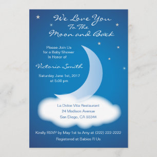 Love You to the Moon and Back Baby Shower - Blue Invitation