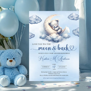 Love you to the moon and back boy teddy bear invitation