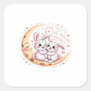 Love You To The Moon And Back Bunny Couple Love Wh Square Sticker