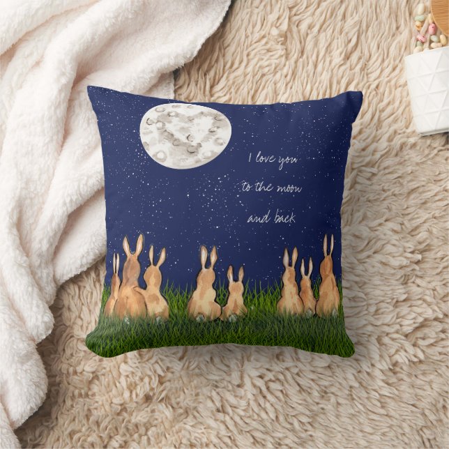 Love You To The Moon And Back Bunny Stars Quote Cushion (Blanket)