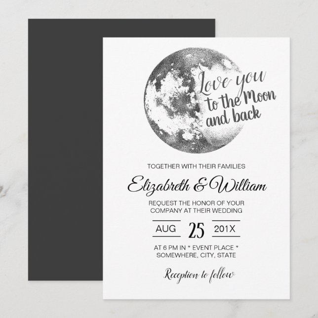 Love you to the Moon and Back Elegant Wedding Invitation (Front/Back)