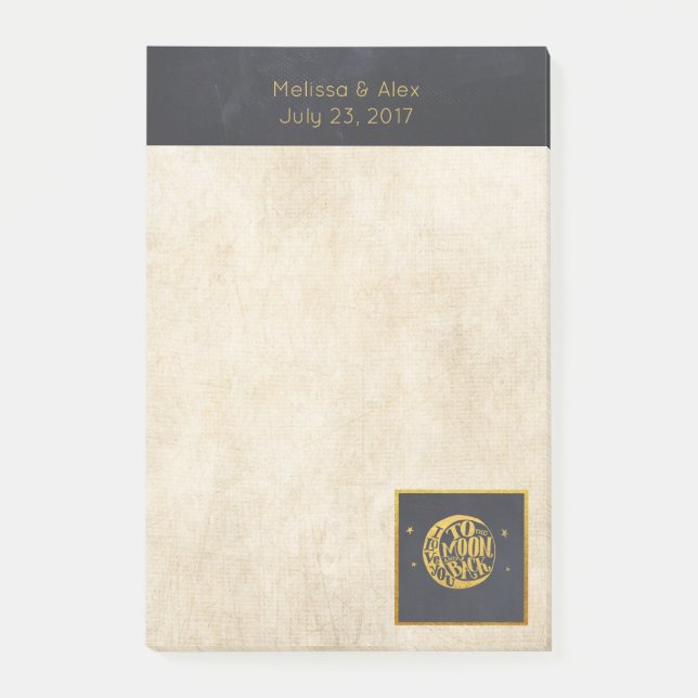 Love you to the Moon and Back Gold and Black Post-it Notes (Front)