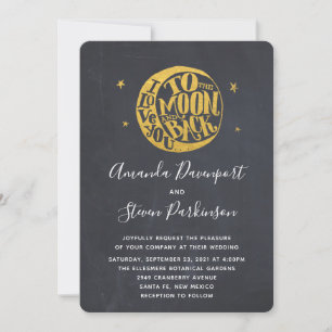 Love You to The Moon and Back Gold Trendy Wedding Invitation
