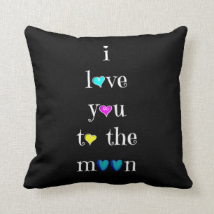 Love you to the Moon.... and back (pink on black) Cushion