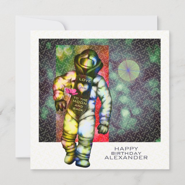 Love You to the Moon Astronaut Cool Happy Birthday Holiday Card (Front)