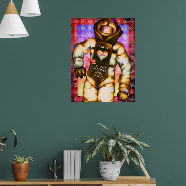 Love You to the Moon Astronaut Drawing Cool Space Poster (Living Room 1)