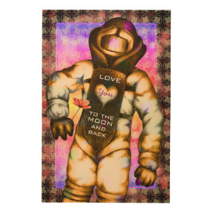 Love You to the Moon Astronaut Drawing Cool Space Wood Wall Art