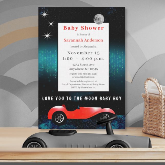 Love you to the Moon Baby Boy Classic Car  Invitation (Creator Uploaded)