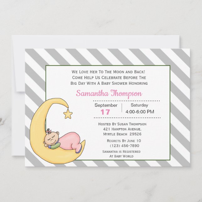 Love You To The Moon Baby Girl Shower Invitation (Front)