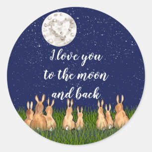 Love You to the Moon & Back Bunny Night Star Quote Classic Round Sticker