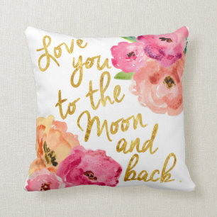 "Love You To the Moon & Back" Floral Gold Pillow