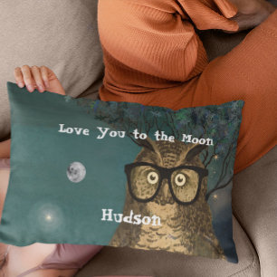 Love You to the Moon Boy's Room Owl with Glasses Pillowcase