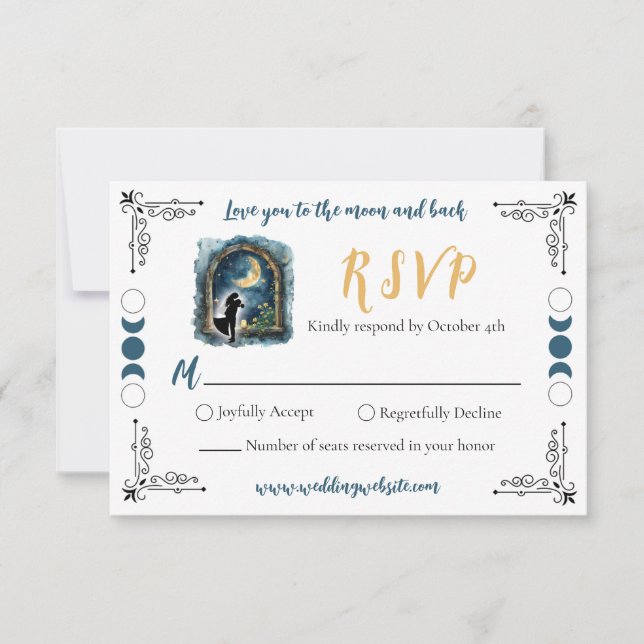Love you to the Moon Celestial Wedding RSVP Card (Front)