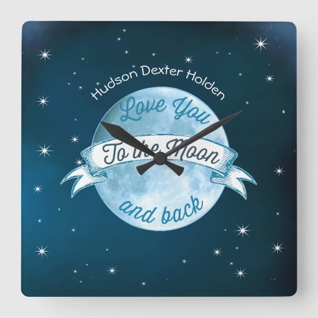 Love You to the Moon Chalkboard Banner Baby Square Wall Clock (Front)