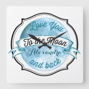 Love You to the Moon Chalkboard Banner Baby Square Wall Clock