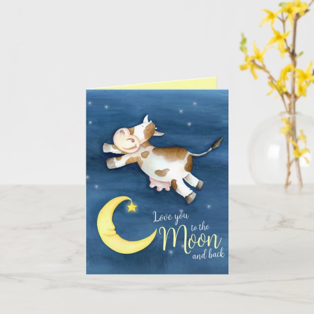 Love you to the moon cow baby shower thank you card (Yellow Flower)