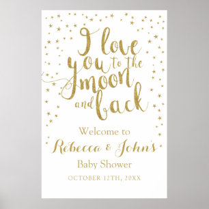 Love you to the Moon Glittery Gold Welcome Sign