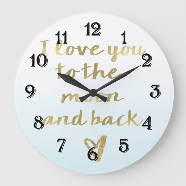 Love You to the Moon Gold Large Clock (Front)