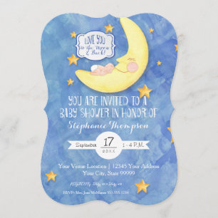 Love You to the Moon n back Watercolor Baby Shower Invitation