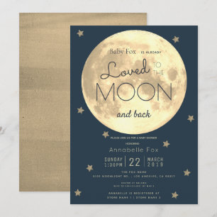 Love You to the Moon Navy Blue Gold Baby Shower Invitation