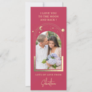 Love You To The Moon Photo Celestial Magengta Gold Holiday Card