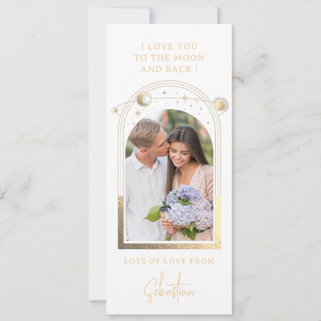 Love You To The Moon Photo Celestial White Gold Holiday Card (Front)