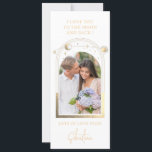 Love You To The Moon Photo Celestial White Gold Holiday Card<br><div class="desc">Love You To The Moon Photo Celestial White Gold Mystical Astronomy Downloadable Instant Digital Download Printable Greeting Card features a gold sun, moon and stars with a golden frame on a white background. Perfect for Valentine's Day, birthday, Christmas, Mother's Day and more. Designed for you by Evco Studio. View the...</div>