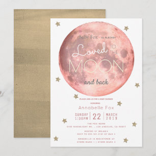 Love You to the Moon Pink Gold Baby Shower Invitation