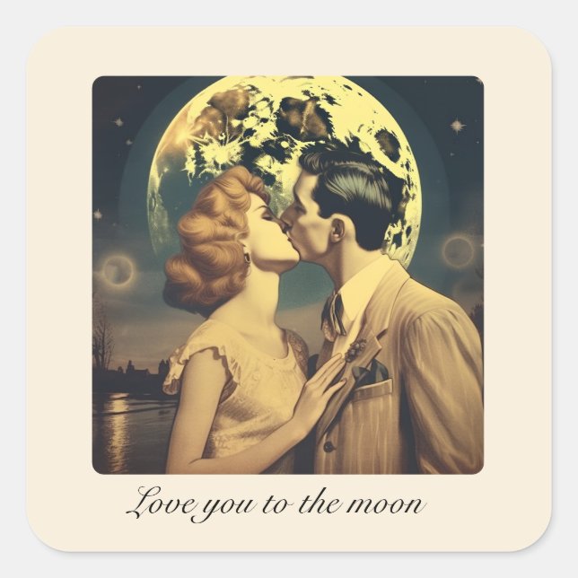 Love you to the moon, travel poster customisable square sticker (Front)