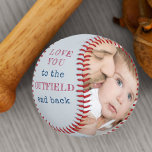 Love you to the Outfield and Back Grey Photo Baseball<br><div class="desc">Personalised baseball with two photos and lovely baseball quote from kids. The wording reads "love you to the outfield and back" and is lettered in hatched print and typewriter text. The photo template is set up ready for you to add your pictures and the year. The design has a colour...</div>