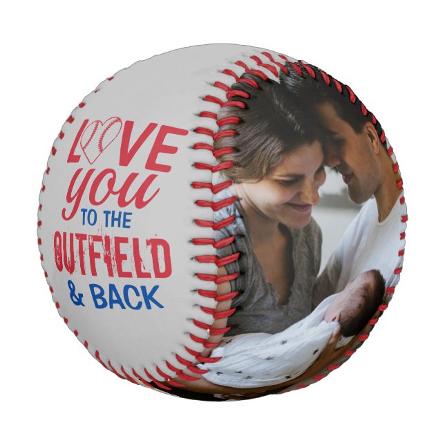 Love you to the Outfield and Back Heart Photo Grey Baseball (Angled)