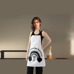 Love you to the Rainbow Minimal Black White Couple Apron