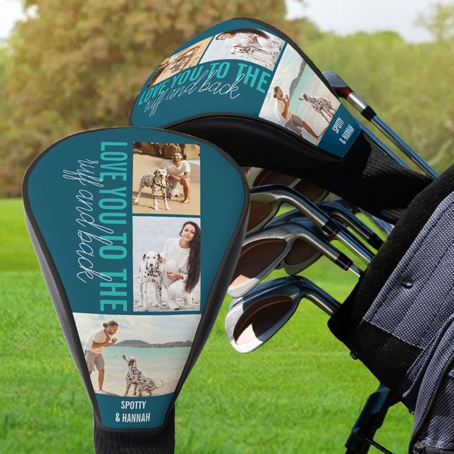 Love you to the Ruff and Back 3 Photo Teal Blue Golf Head Cover (Creator Uploaded)