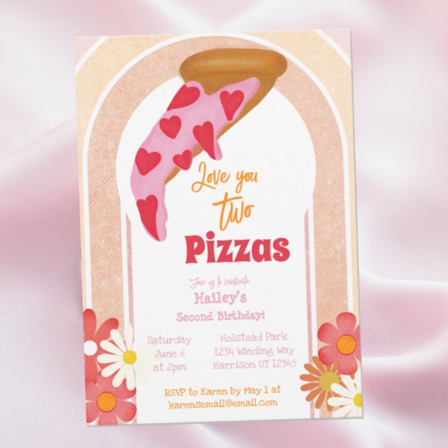 Love You Two Pizza Party Birthday Invitation (Creator Uploaded)