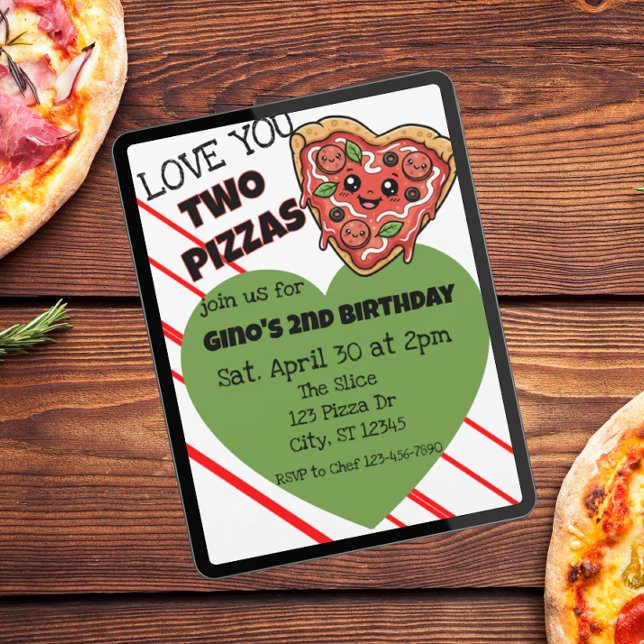 Love You Two Pizzas 2nd Birthday Invitation (Creator Uploaded)
