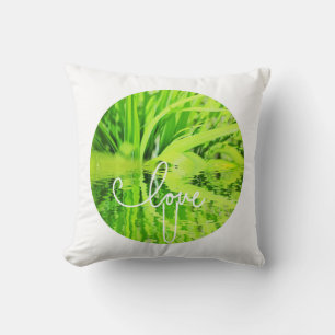 Love You U Bright Green Grass Cushion Throw Pillow