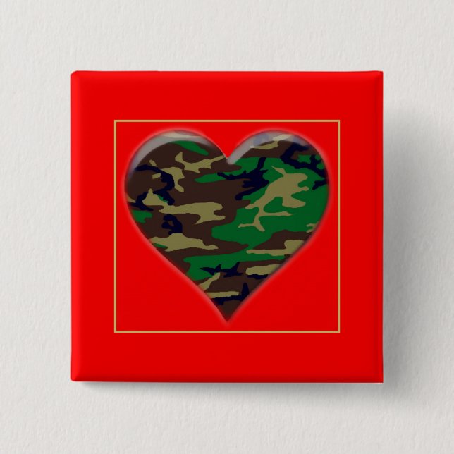 Love You U.S. Woodland Camo Heart Valentine Button (Front)