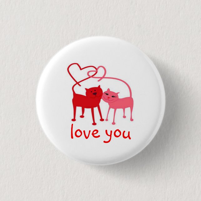 Love You Valentine Cats Button (Front)