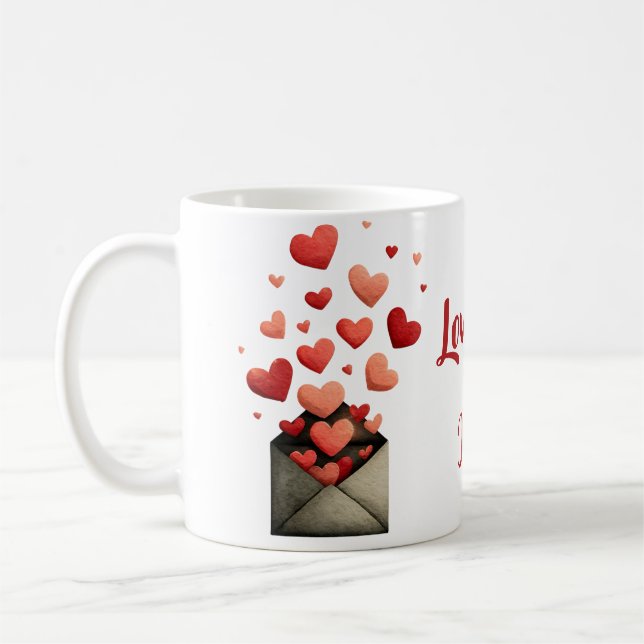 Love You Valentine Envelope Design Coffee Mug (Left)