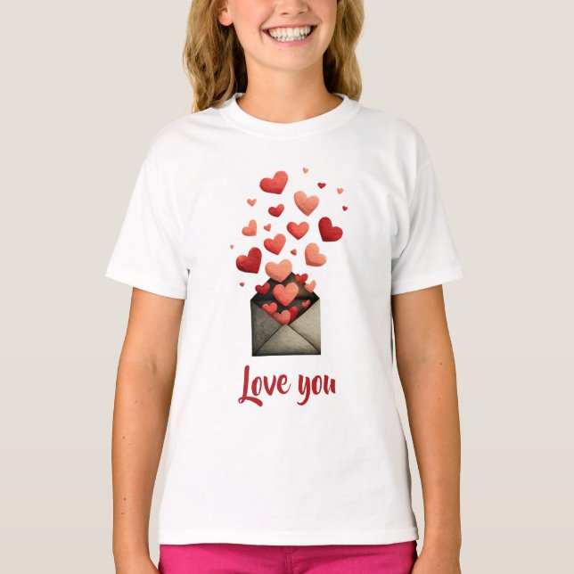 Love You Valentine Envelope Design T-Shirt (Front)