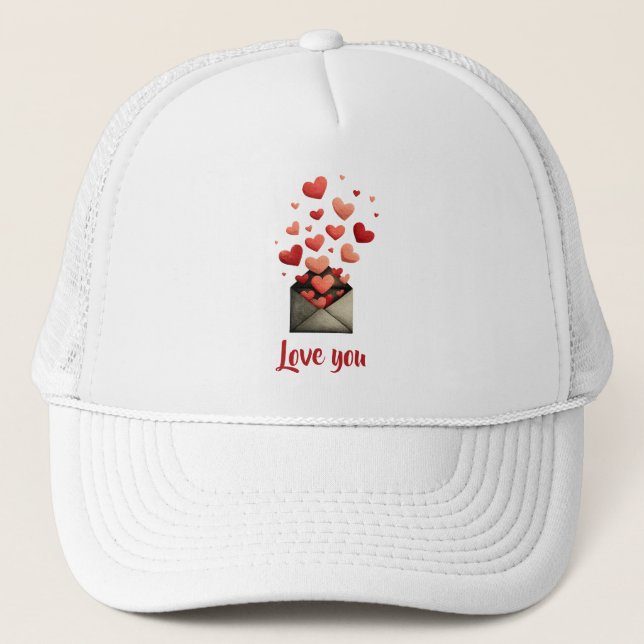 Love You Valentine Envelope Design Trucker Hat (Front)