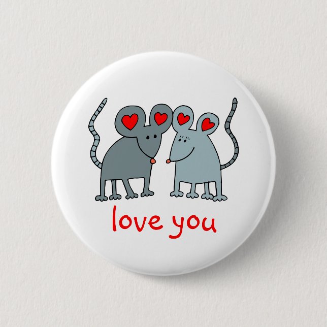 Love You Valentine Mice Button (Front)