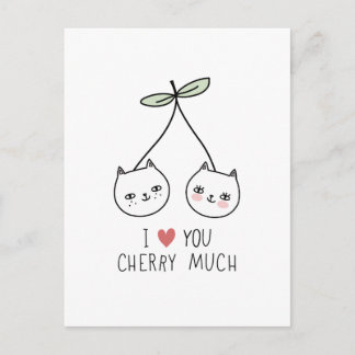 Love you Valentine's Day Cherry Cat Lover Postcard