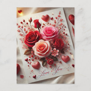 Love You Valentine's Day Rose Postcard