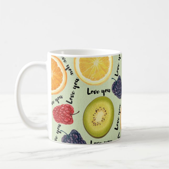 Love You' Vibrant Fruit Pattern Mug (Left)