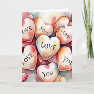 Love You watercolor painting hearts anniversary Card