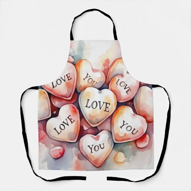 Love You watercolor painting hearts Mother gift  Apron (Front)
