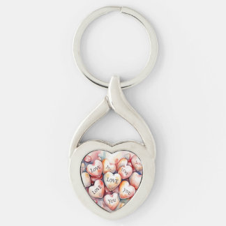 Love You watercolor painting hearts Mother gift  Key Ring