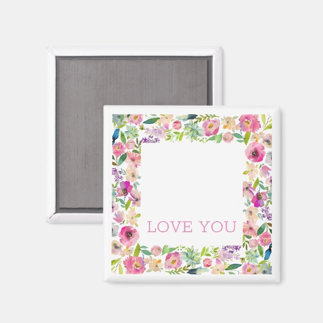 Love You Watercolor Pink Floral White  Magnet (Front/Back)